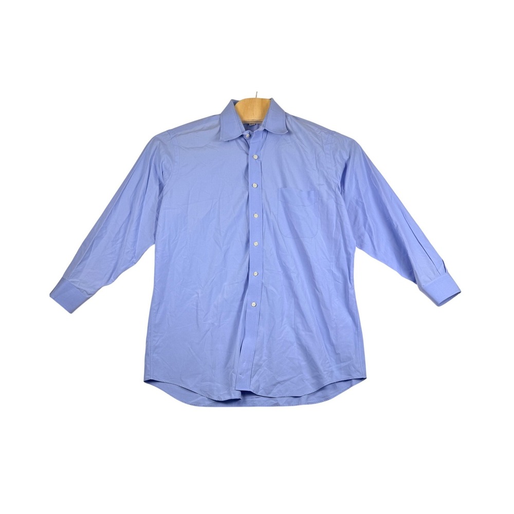 Paul Fredrick Men Blue Imperial 100s Broadcloth Cotton Dress Shirt 16.5 32 Large